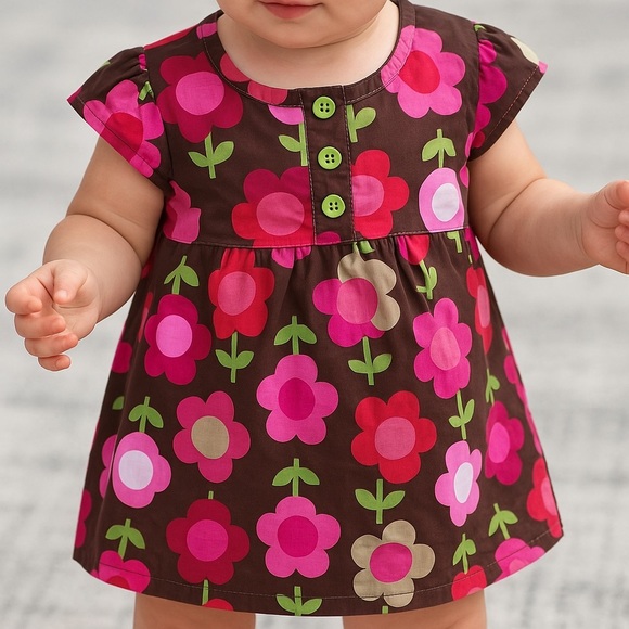 Brown Dress with Large Colorful Flowers - Picture 1 of 7